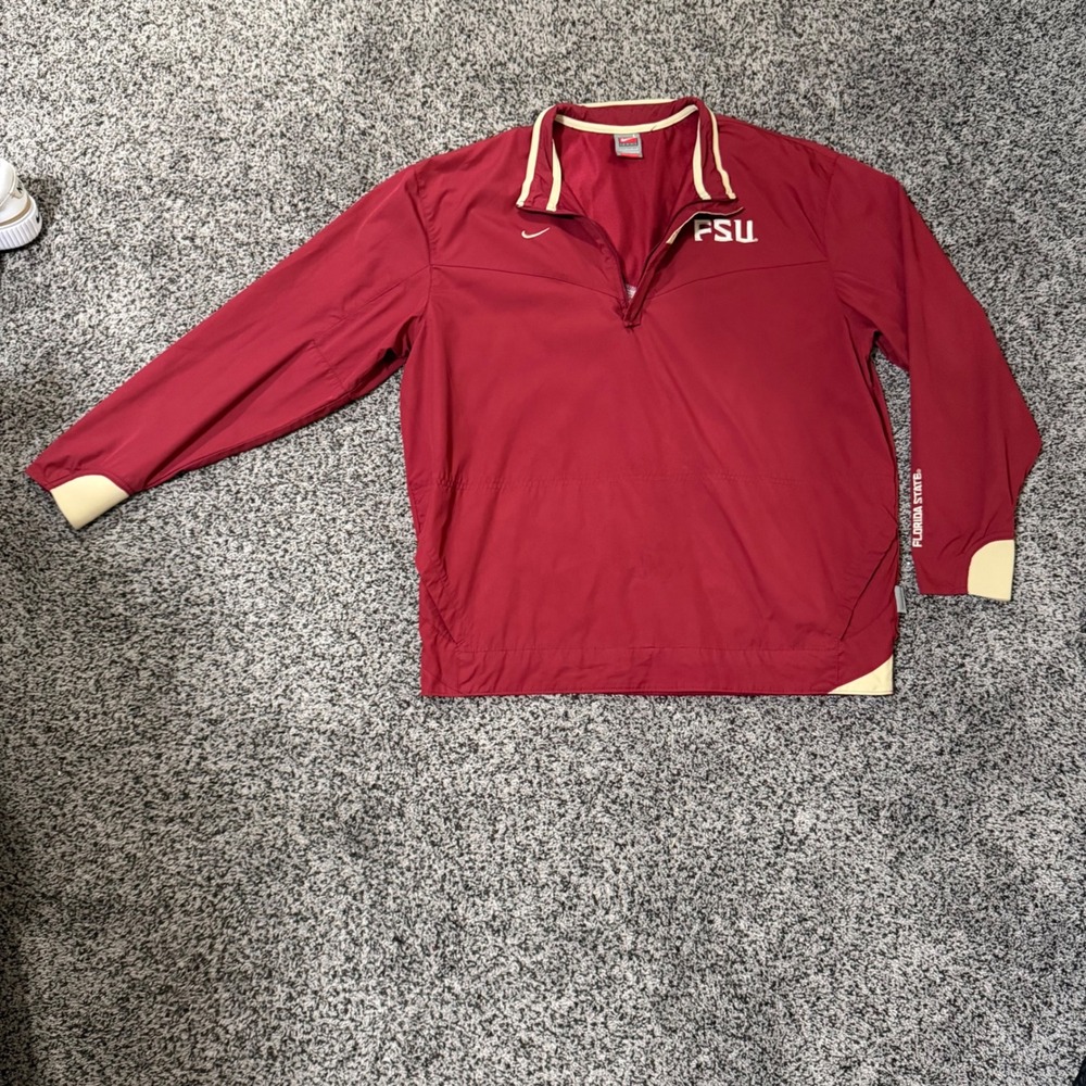 Nike Windbreaker‎ Mens Large Garnet Excellent FSU Seminoles Quarter Zip Pullover